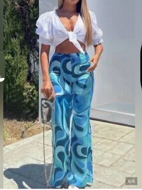 Safia wavy Satin Teal Wave Zara pants